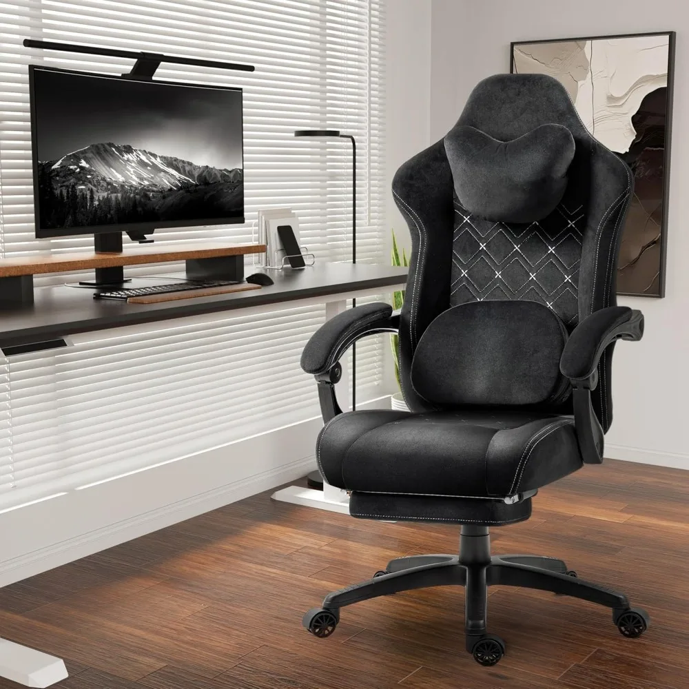 

Gaming Chair with Heated Massage Lumbar Support, Footrest and Pocket Spring Cushion, Breathable Fabric Tall Gaming Chair