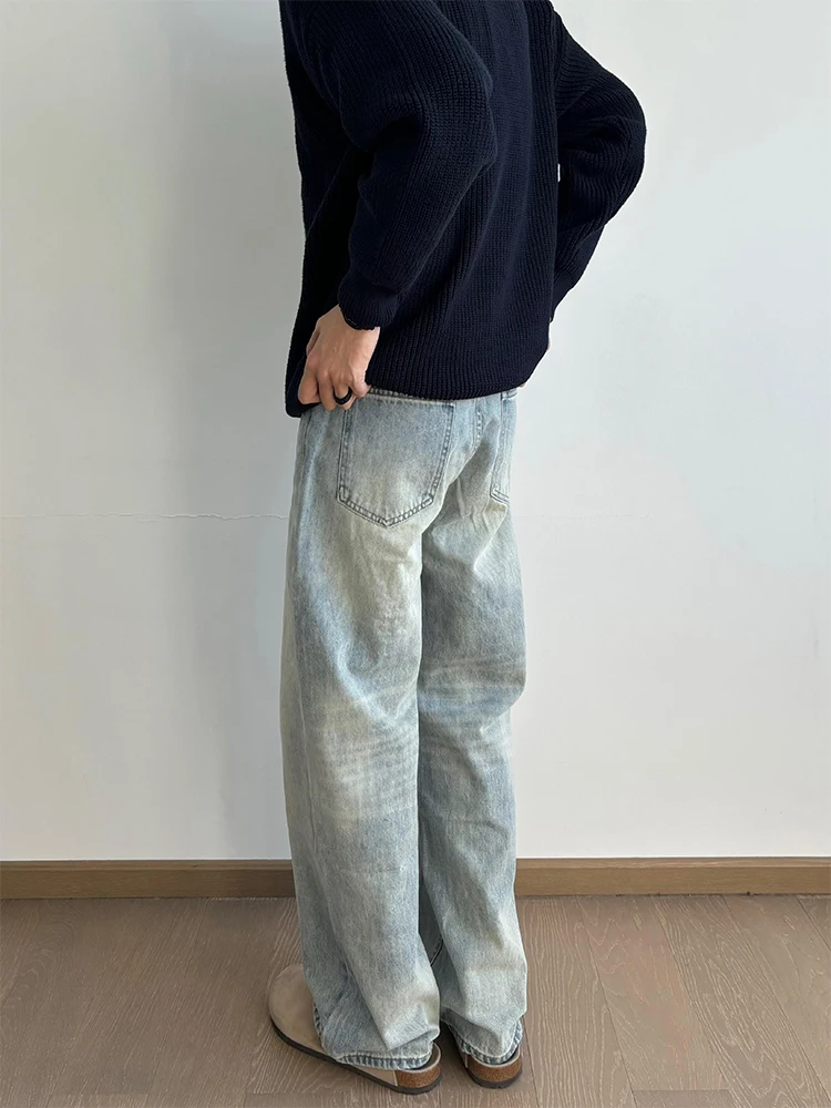 

Light Blue Waed Micro Flare Jeans Men's Autumn Winter American High Street Vibe Straight Leg Long Pants Cleanfit