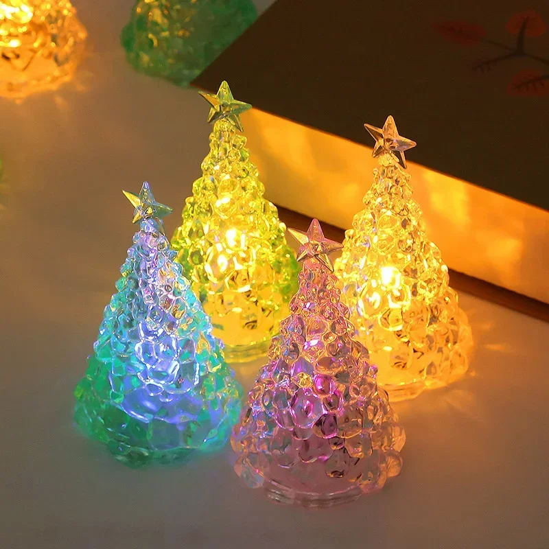 Crystal Christmas Tree Light Warm Colorful Battery Night Light Star Bedroom Christmas Table Decoration Candle Light Gift