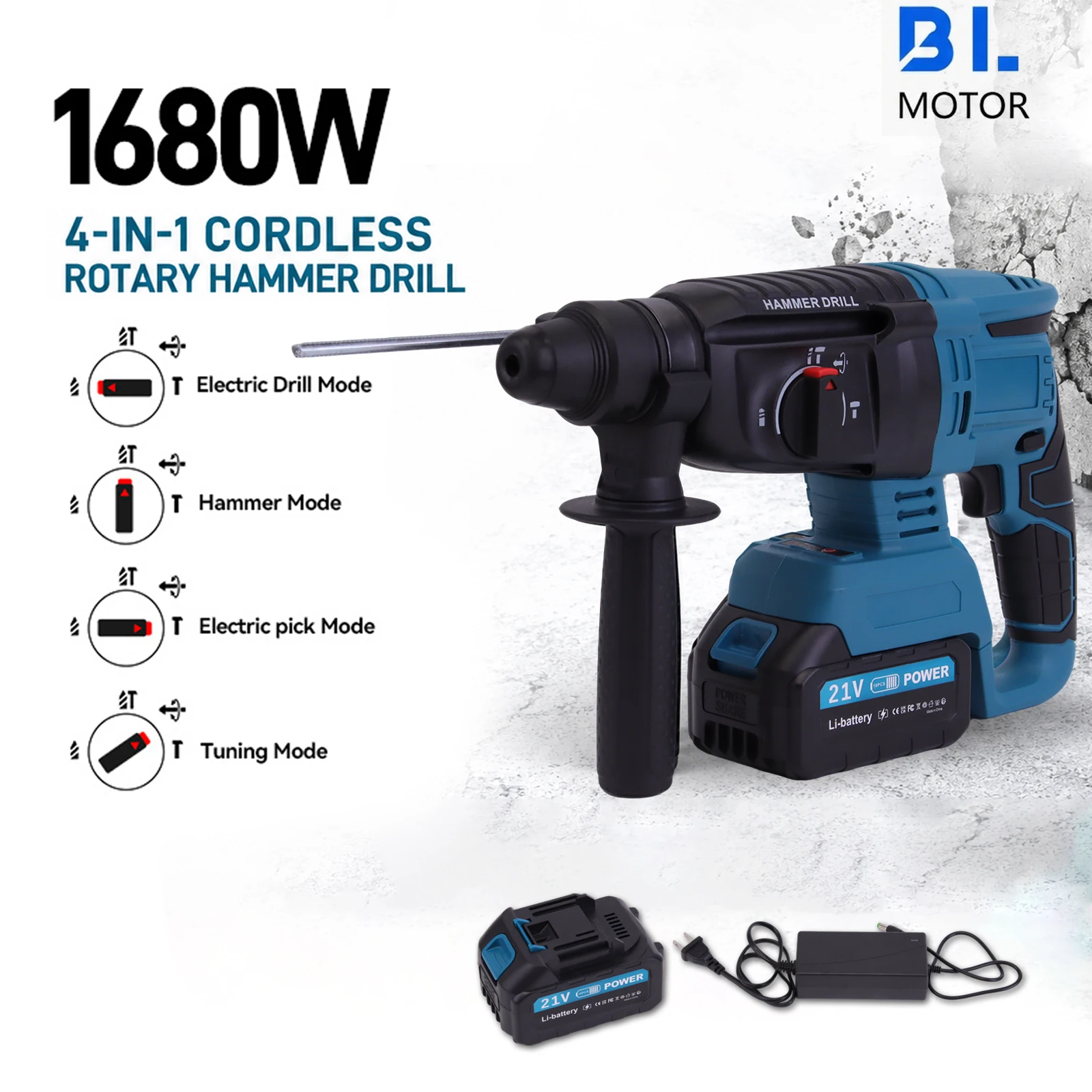 

New 26MM Brushless Electric Hammer Drill Multifunctional Rotary Cordless Rechargeable Power Tools for Makita Battery Pin