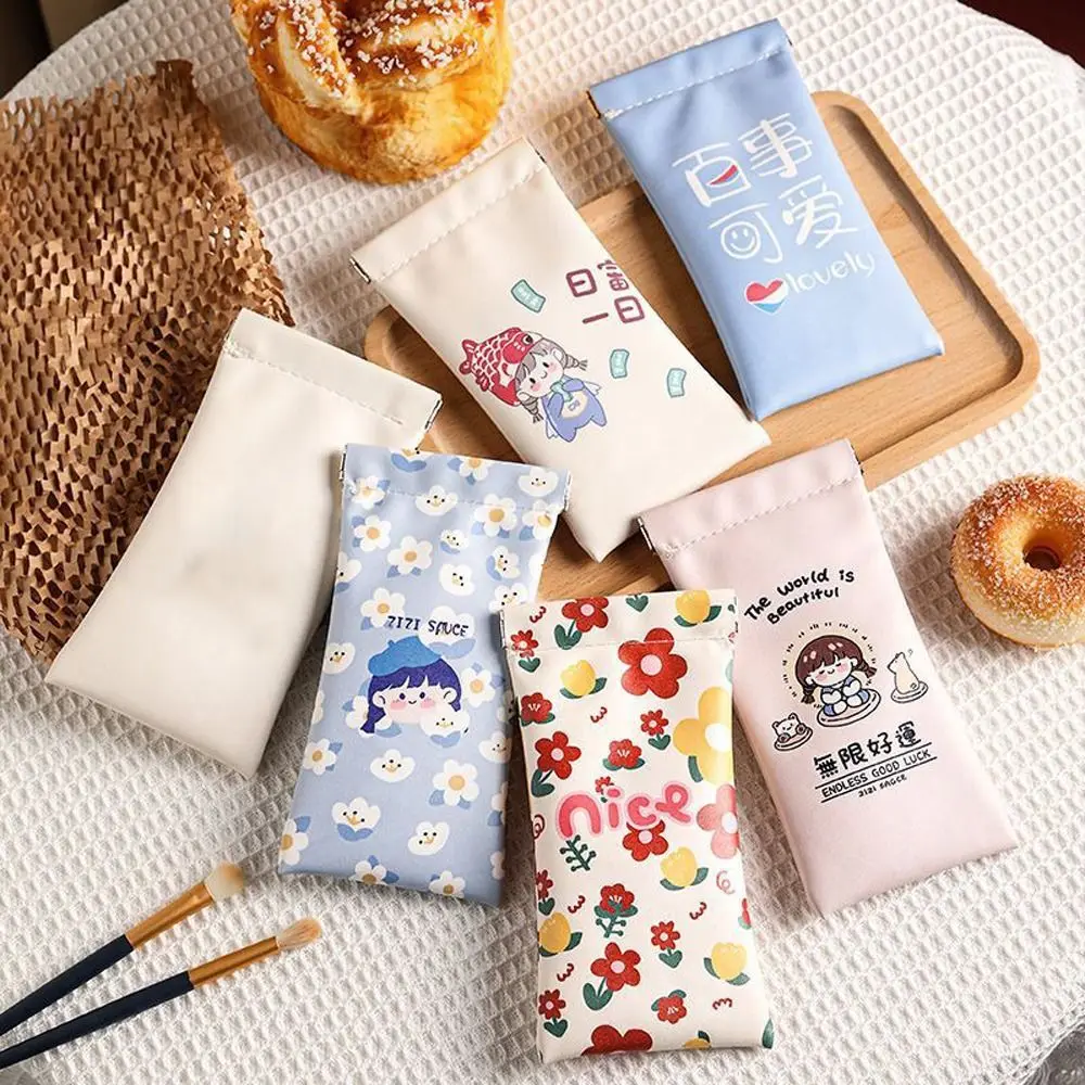 Cartoon Girl Coin Purse Eyeglasses Holder Self-closing PU Leather Glasses Case Cosmetic Bag Women Spring Bag Sunglasses Bag