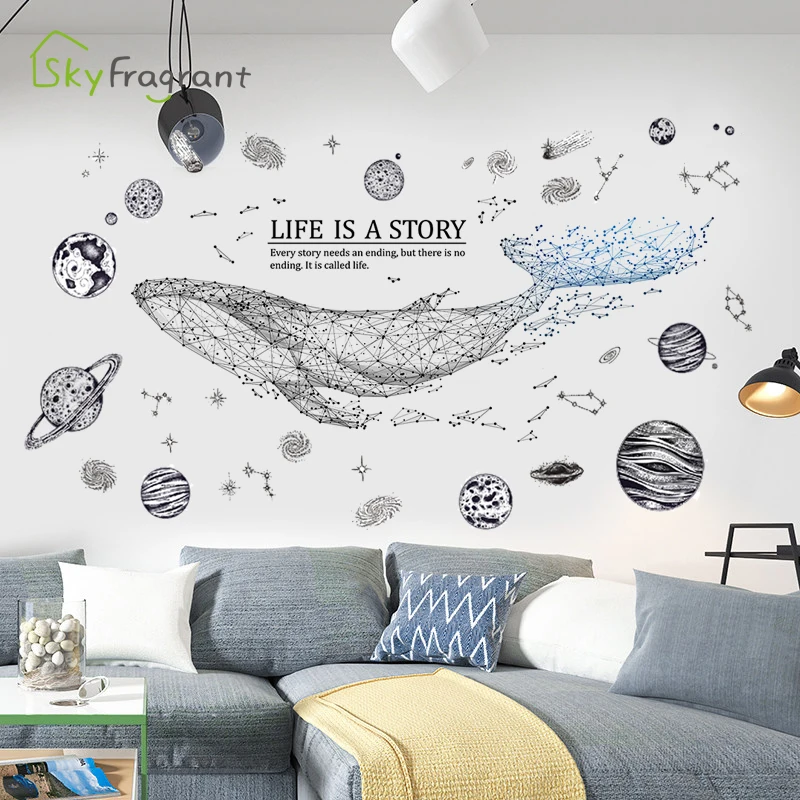 Geometric Whale Wall Stickers Creative For Living Room Bedroom Home Background Wall Decor Self-adhesive Vinyl Sticker Wallpapers