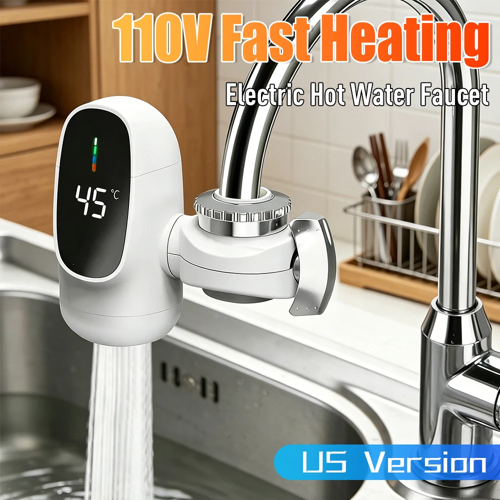 110V Rapid Heating Tap with Digital Display Tankless Electric Tap Energy Saving Hot Cold Mixer for Kitchen Sink Bathroom