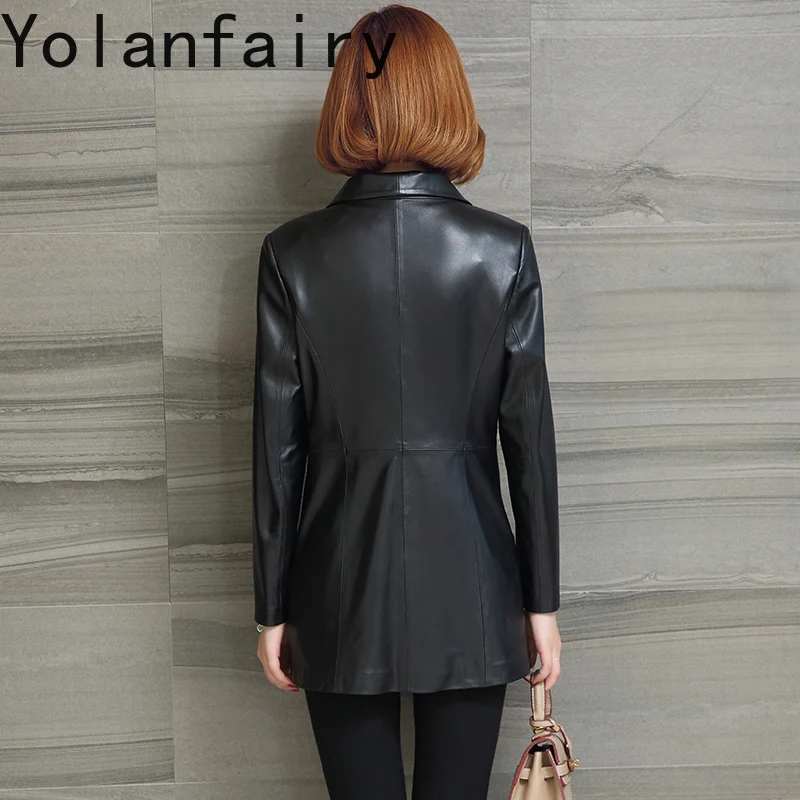 YOLANFAIRY معطف جلد الغنم الحقيقي امرأة الخريف الشتاء 2025 موضة منتصف طول سترة جلدية حقيقية المرأة Jaqueta الأنثوية #5