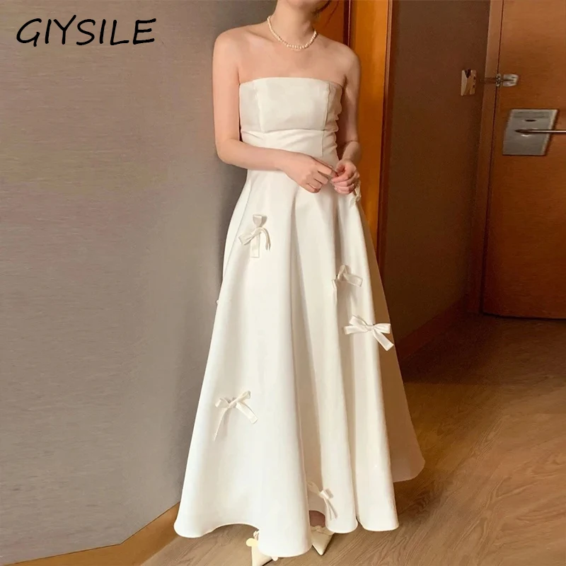 GIYSILE Simple A Line Satin Korea Wedding Dresses Bow Decoration Elegant Corset Back Bridal Gown Photo Shoot Dress Evening Dress