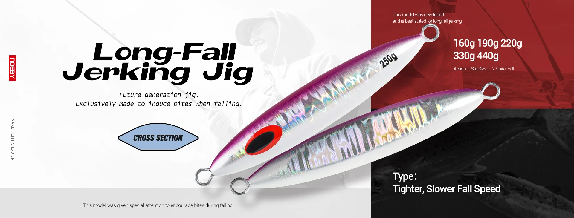 Noeby Tenya 40-120g Tai Gummi Kabura Jig Angelköder Slider Jigs Künstliche Köder Snapper Grouper Meer Winter Angelköder – Detail 2