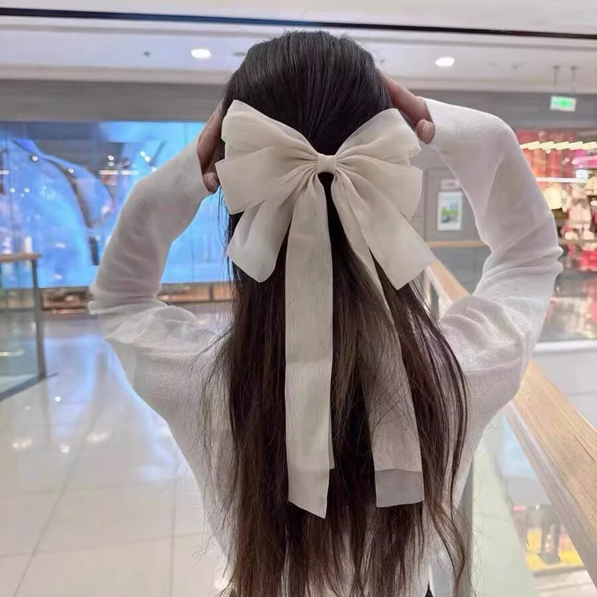 

1Pc Sweet And Cute Cloth Bow Streamer Elegant Large Hairpin Ladies High-End Headdress On The Back Of The Head