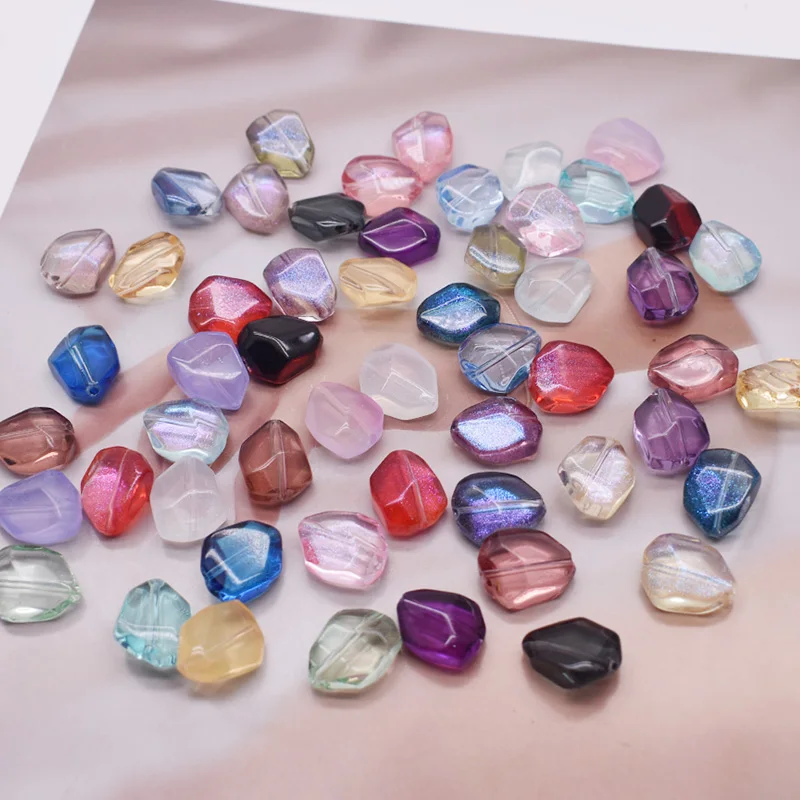 Contas de vidro de formato irregular aleatório, colorido brilhante, 12 peças, 12x15mm, contas espaçadoras soltas para fazer jóias, colar de pulseira diy