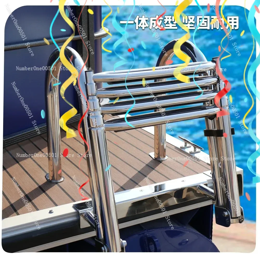 Stainless Steel Boat Ladder 4 Section Folding Dock Ladder with Handrails Floating Pontoon Ladder for Marine Use