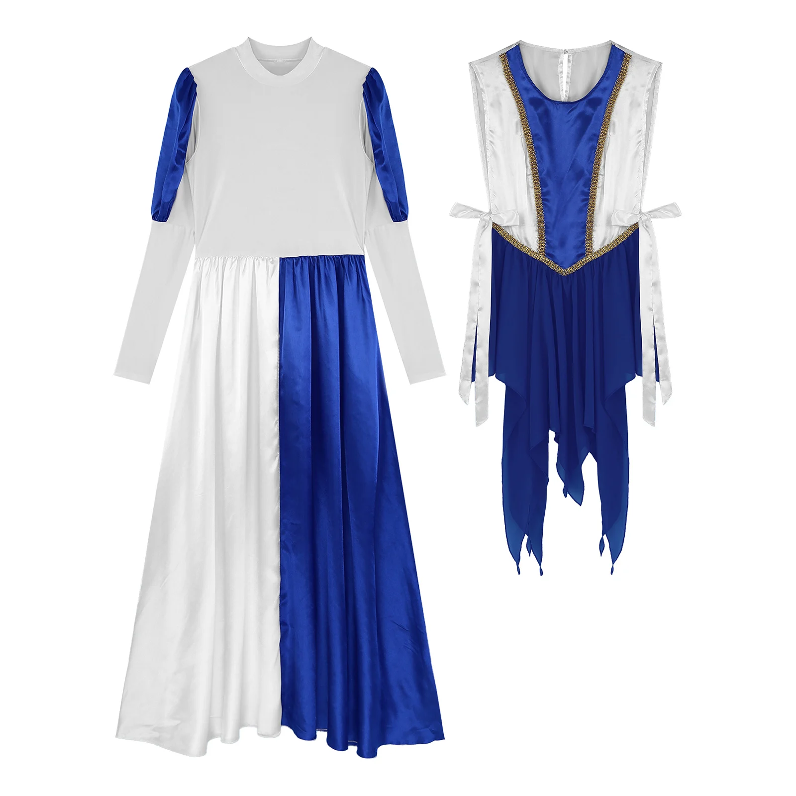 Robe de danse de louange lyrique moderne pour femmes, robe à manches longues avec tunique à lacets, costume de performance liturgique, culte de la chorale de l'église