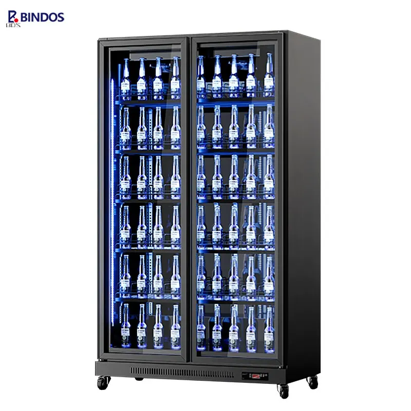 Commercial Beverage Refrigerator Two Glass Doors Bar And Canteen Beer Display Fridge Fan Cooling Multi Deck Vertical Freezer