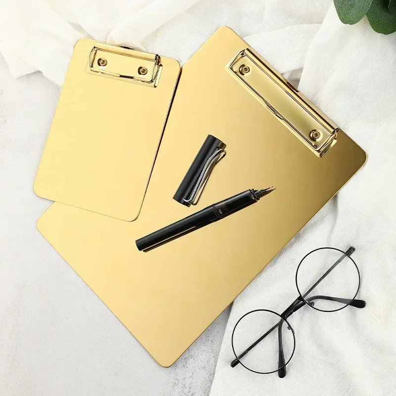 A4 A5 Metal Clipboard Golden Folder 430 Stainless Steel Clip Board Storage Folder Writing File Board for Business Supplies