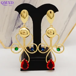 Fashion Big Long Drop Earrings For Women Colorful Stone Earring Big Earrings Lady Hook Earrings Jewellery Luxury Earring