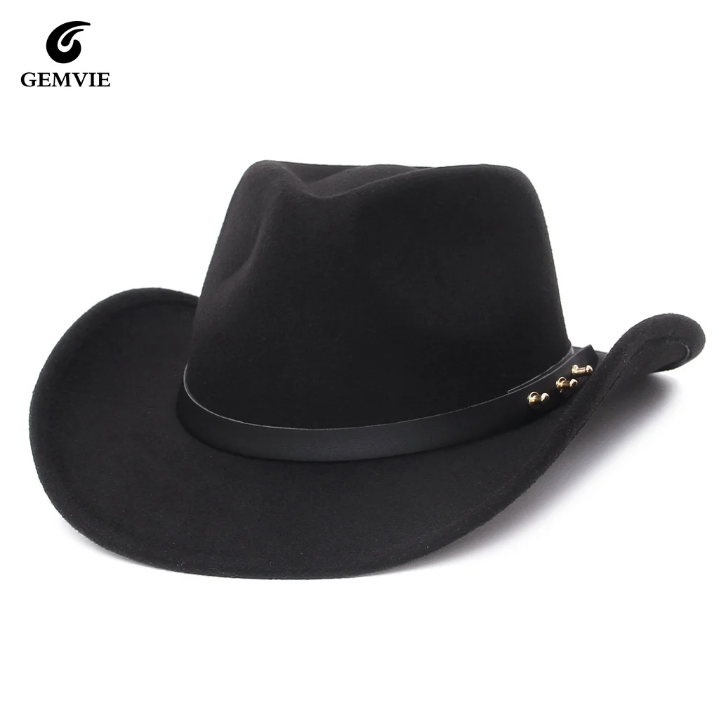 

GEMVIE Vintage Western Cowboy Hat for Men Unisex Wide Brim Women Cowgirl Jazz Cap with Leather Sombrero Cap