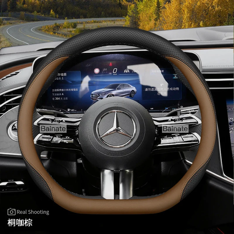 Geeignet für Mercedes-Benz Atmungsaktiver Leder-Lenkradbezug E C Klasse GLE GLC GLA GLB CLS CLA EQB EQE EQS AMG Vito GLS – Detail 4
