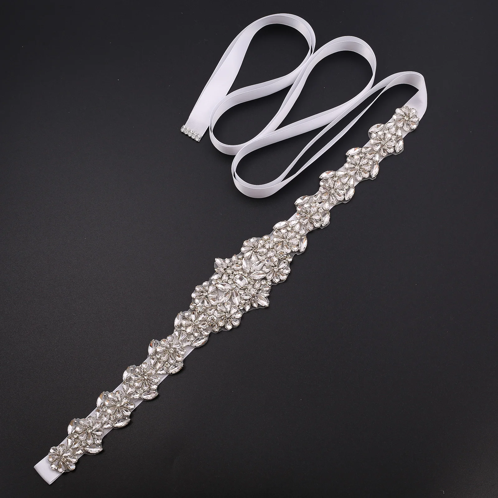 NZUK Hand-made rhinestones Pearl Bridal Belt Silver Crystal Sash Beaded Appliqued Sash Belt For Wedding Dress