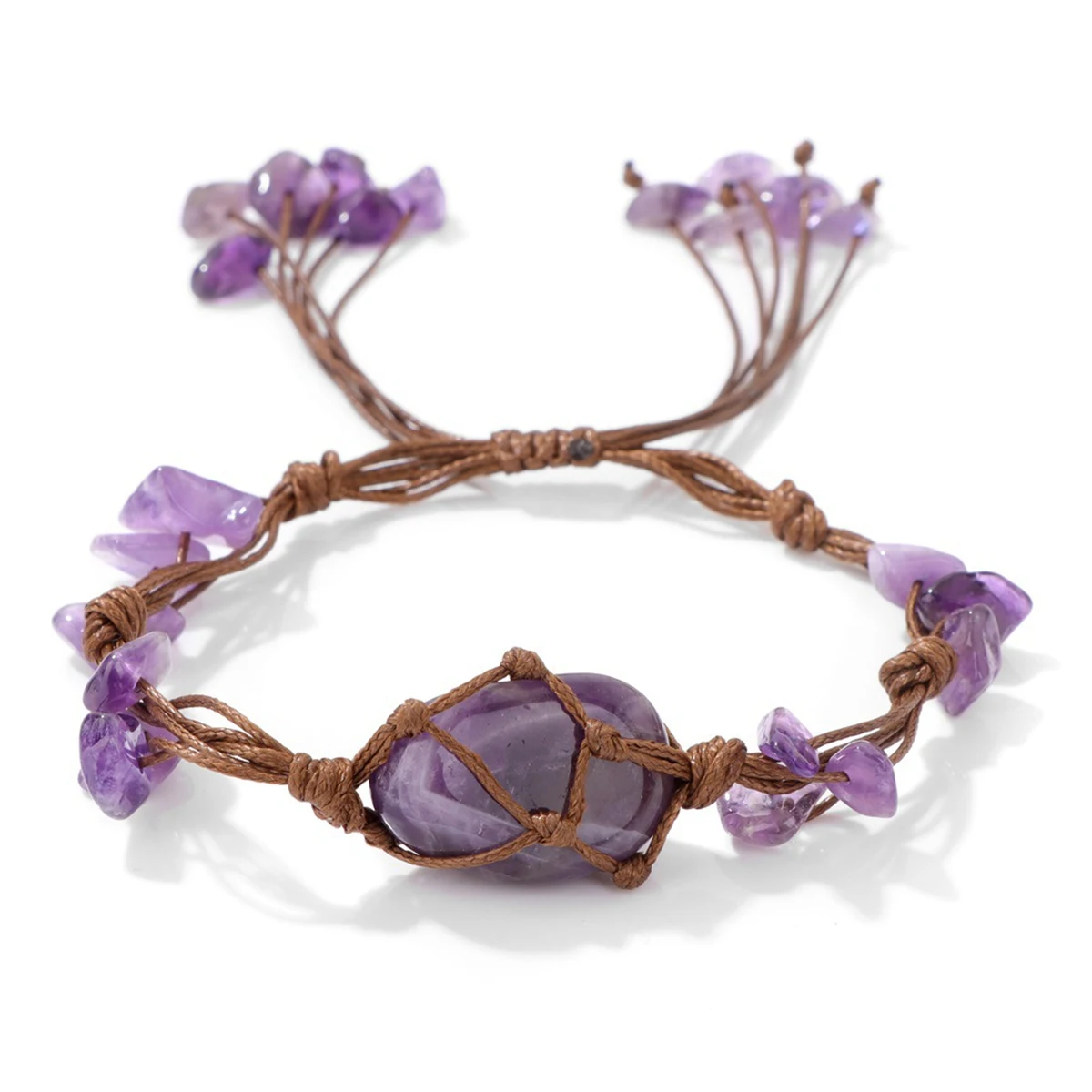 بوهو هبط الجمشت سوار للنساء الرجال قابل للتعديل اليدوية المنسوجة شبكة الخام رقاقة حجر الخرز الإسورة المجوهرات #1