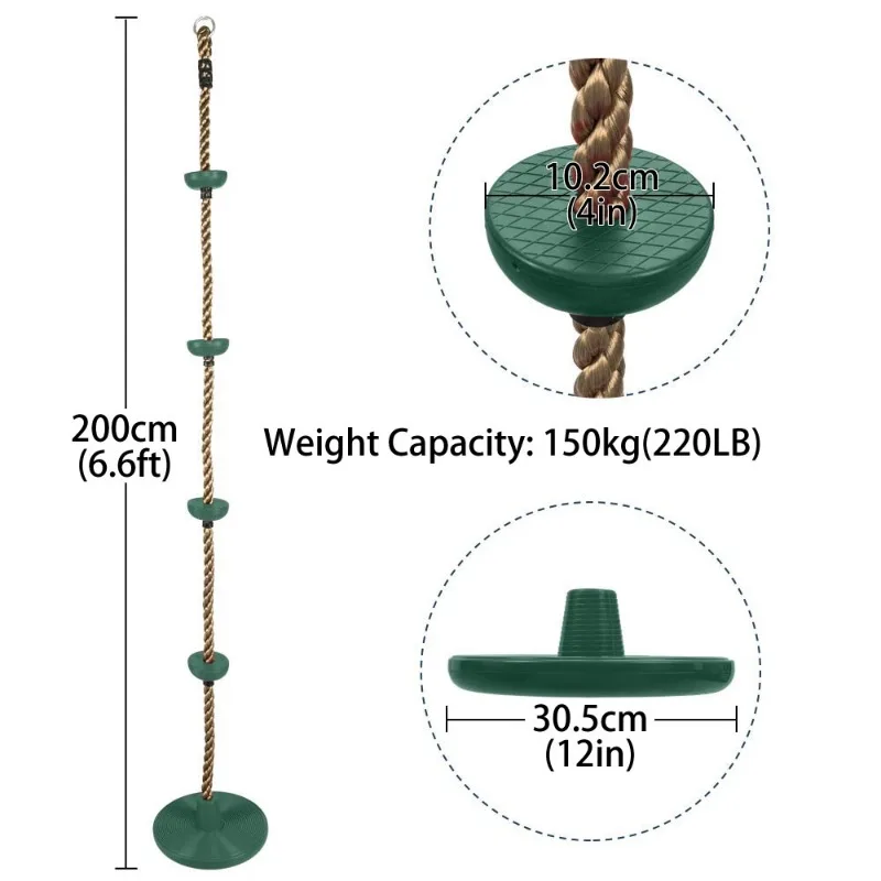 Kids Fitness Climbing Rope with Platforms and Disc Swing Seat Set Outdoor Swing Set Garden Toy Playground Accessories