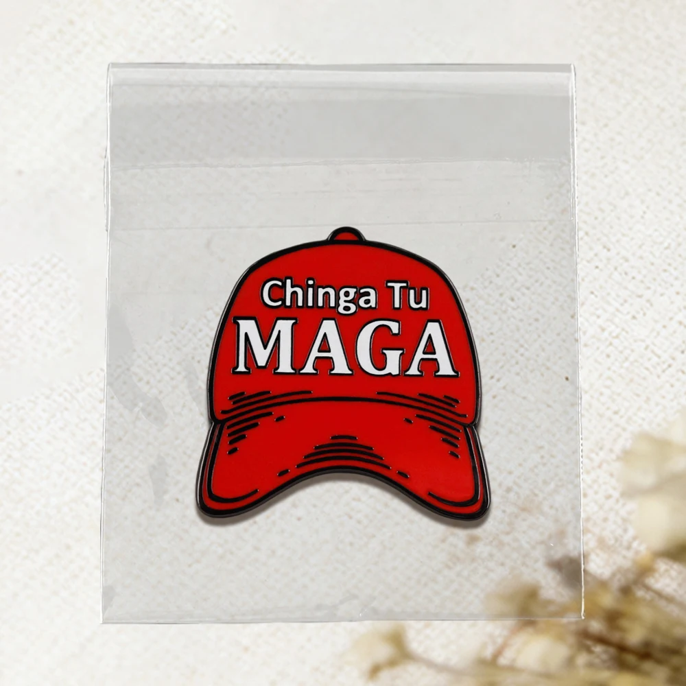 Chinga Tu MAGA Red Hat Emaille-Anstecker Anti-Trump Abzeichen Politische Brosche Rucksack-Dekoration – Detail 12