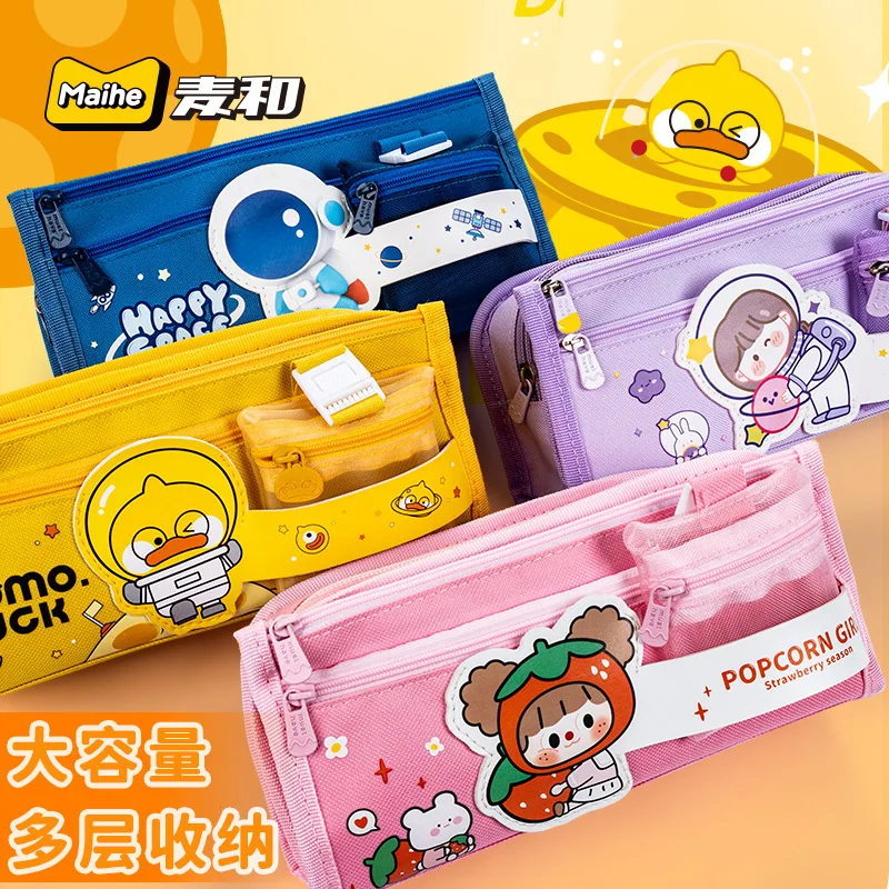 Briefpapier Zak Eend Cartoon Leuke Student Model Grote Capaciteit Uitgebreid Mesh Potlood Tas