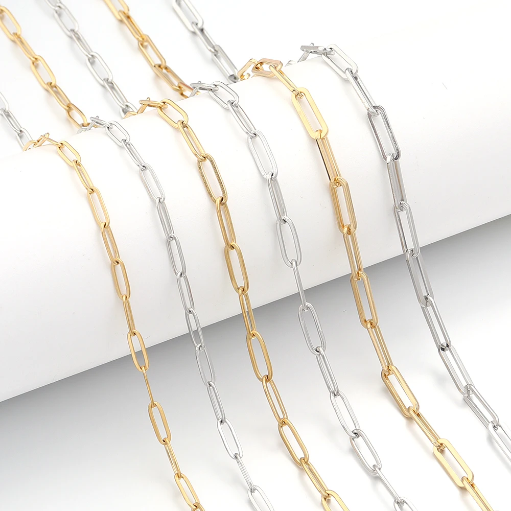1 Meter Edelstahl-Büroklammerkette, goldene Stahlfarbe, Gliederketten für die Schmuckherstellung, DIY handgefertigte Halskette, Armband, Materialien