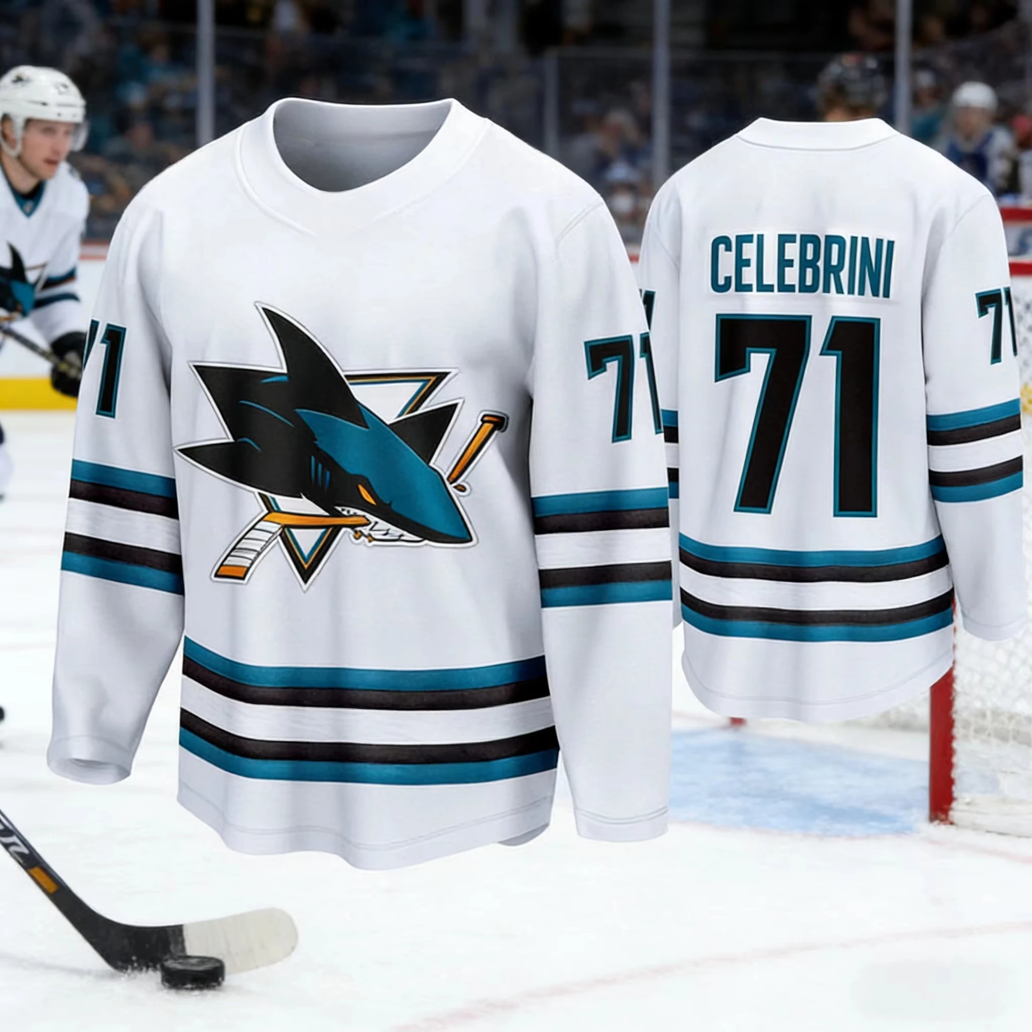 2026 Men's Best-Selling Ice Hockey Sport Shirt 3D Printed Shark Series Breathable Quick-Drying White Long-Sleeve Top Kids