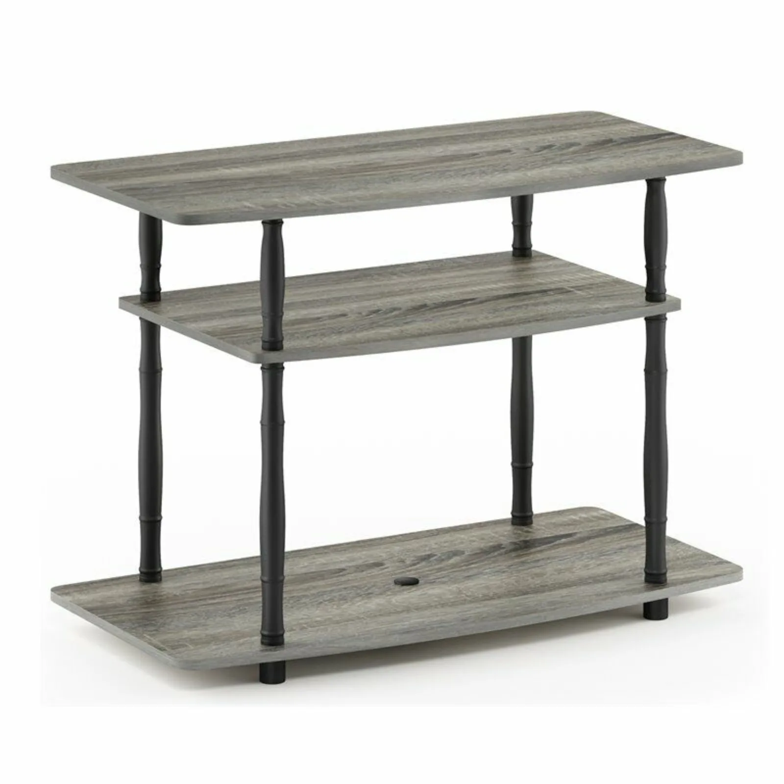 

US Turn-N-Tube No Tools Wood 3-Tier TV Stand for TV up to 32" in Gray/Black