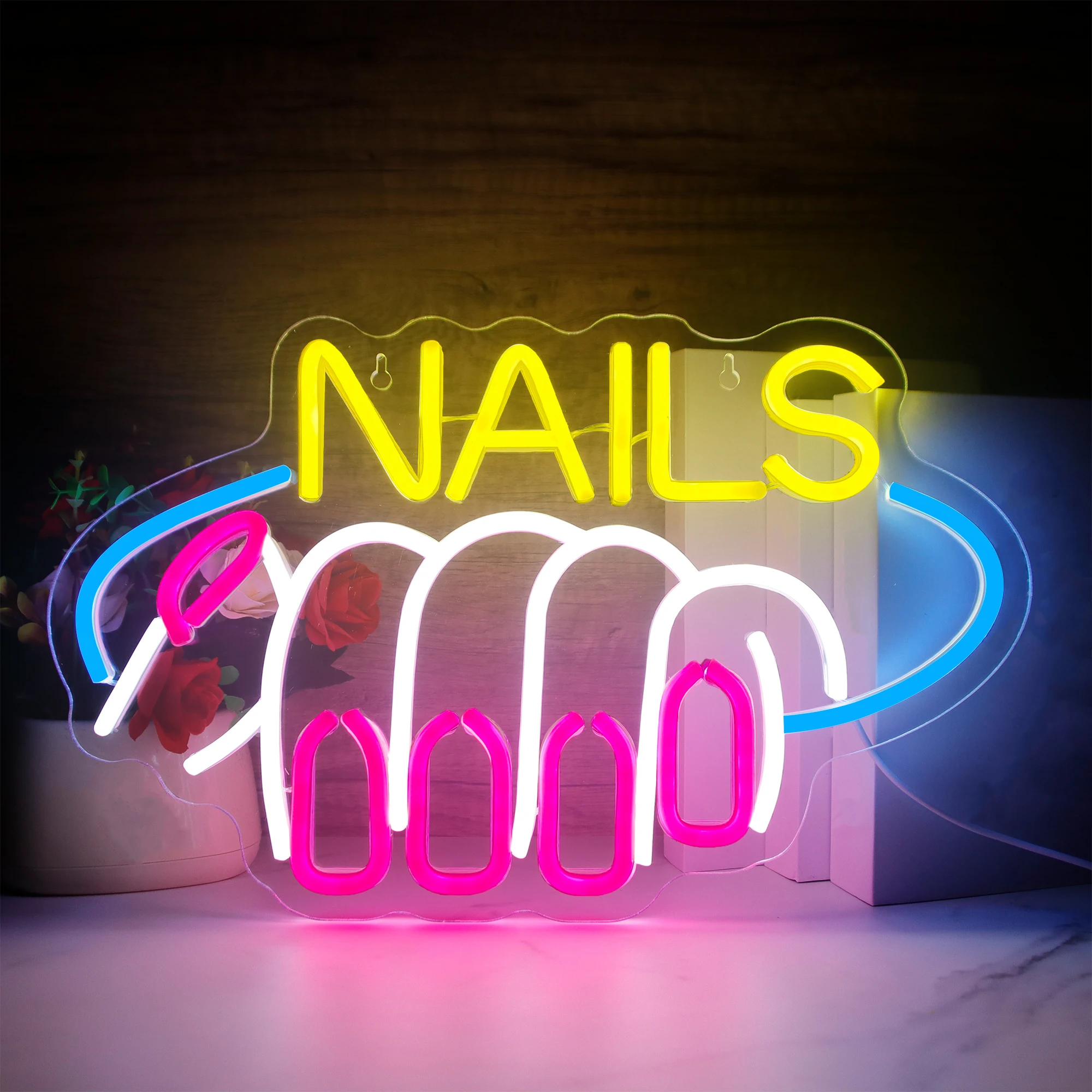 Nails Neon Signs LED Neon Lights Signs Nail Polish Light Up for Wall Decor Bedroom Beauty Room Girl Room Manicure Salon