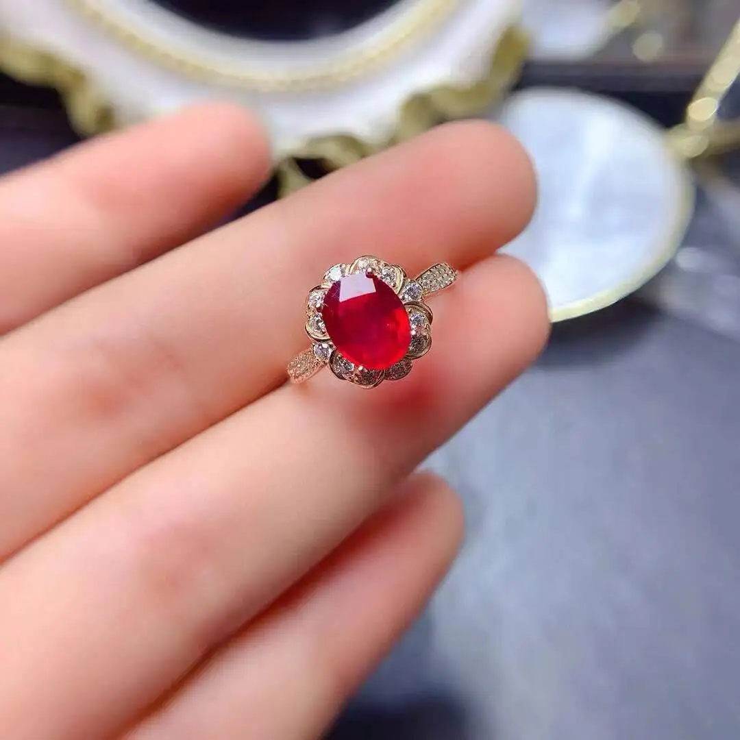 KJJEAXCMY New style Jewelry Natural Women's Ruby ring 925 silver inlay Colorful and splendid Crystal pure fire flash explosion