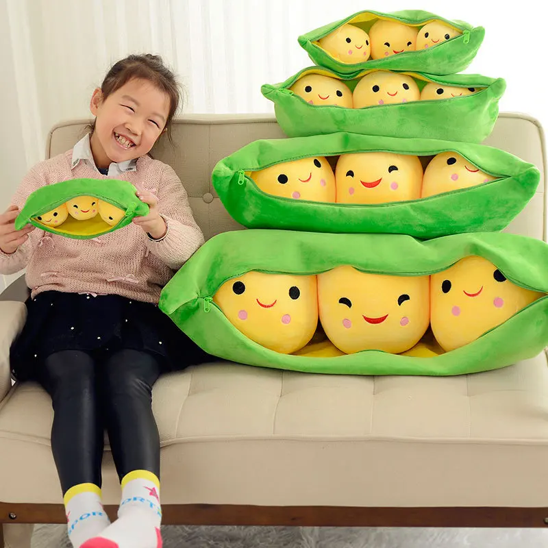새로운 25cm 귀여운 완두콩 포드 완두콩 모양 봉제 식물 인형 3 콩 천 상자 크리 에이 티브 플러시 장난감 2 색 베개