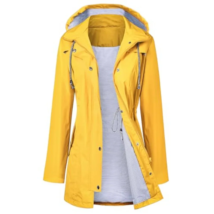 

LOMON Raincoat Women Waterproof Long Hooded Trench Coats Lined Windbreaker Travel Jacket S-XXL