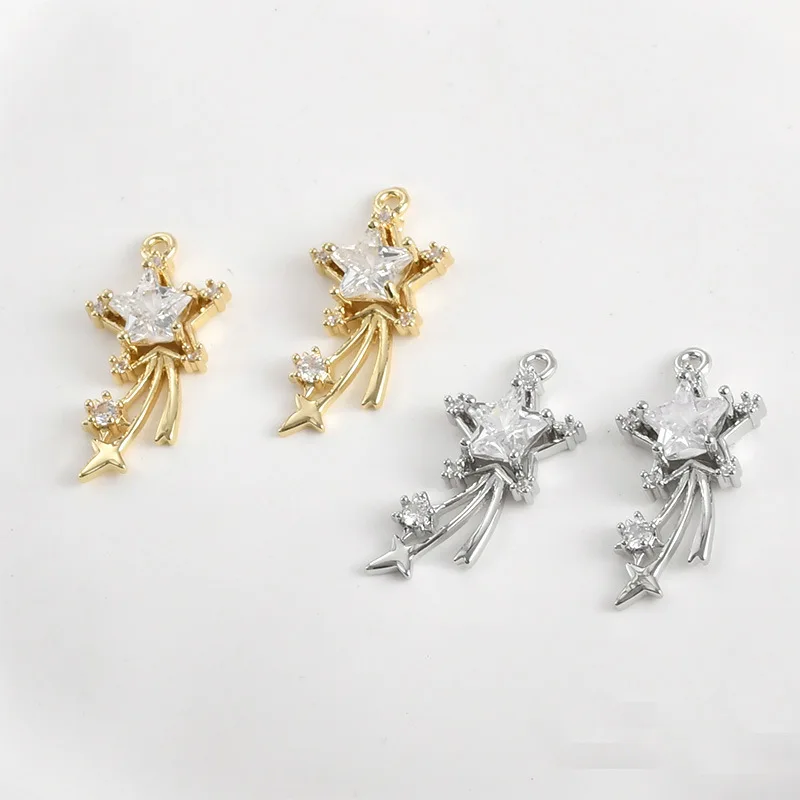 Copper-plated 14k Real Gold Color-preserving Zircon Meteor Pentagram Pendant DIY Handmade Bracelet Necklace Earrings Accessories