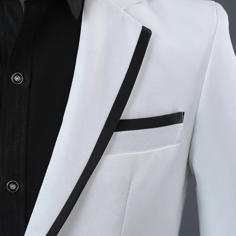 White Black Trimmed Suit Jacket With Pants, Men\'s Dress Two Piece, Wedding Party Dress Jacket With Trousers S M L XL XXL XXXL