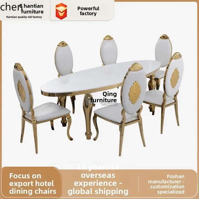 YY- Hotel Home Use Private Room Dining Table for 5-6 People Club Rock Slab Dining Table and Chairs Stainless Steel Export Model