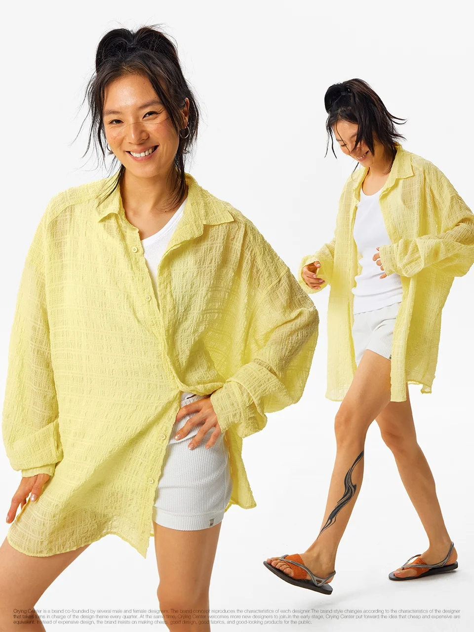

Neutral Three-Color Square Grid Bubble Shirt Sea Grass Long Sleeve Shirt CryingCenter Casual Style Loose Fit Polyester Fiber