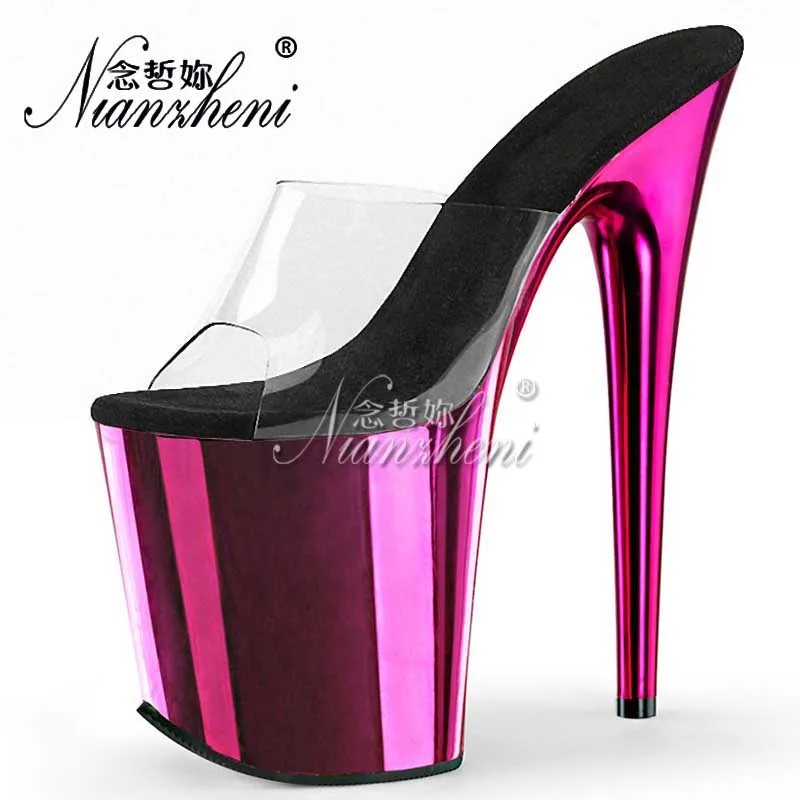 

Pink Rose Red Platform Slippers 20cm Peep Toe Shallow Gothic Stripper Thin Heels Exotic Big Size Catwalk Nightclub Crossdress