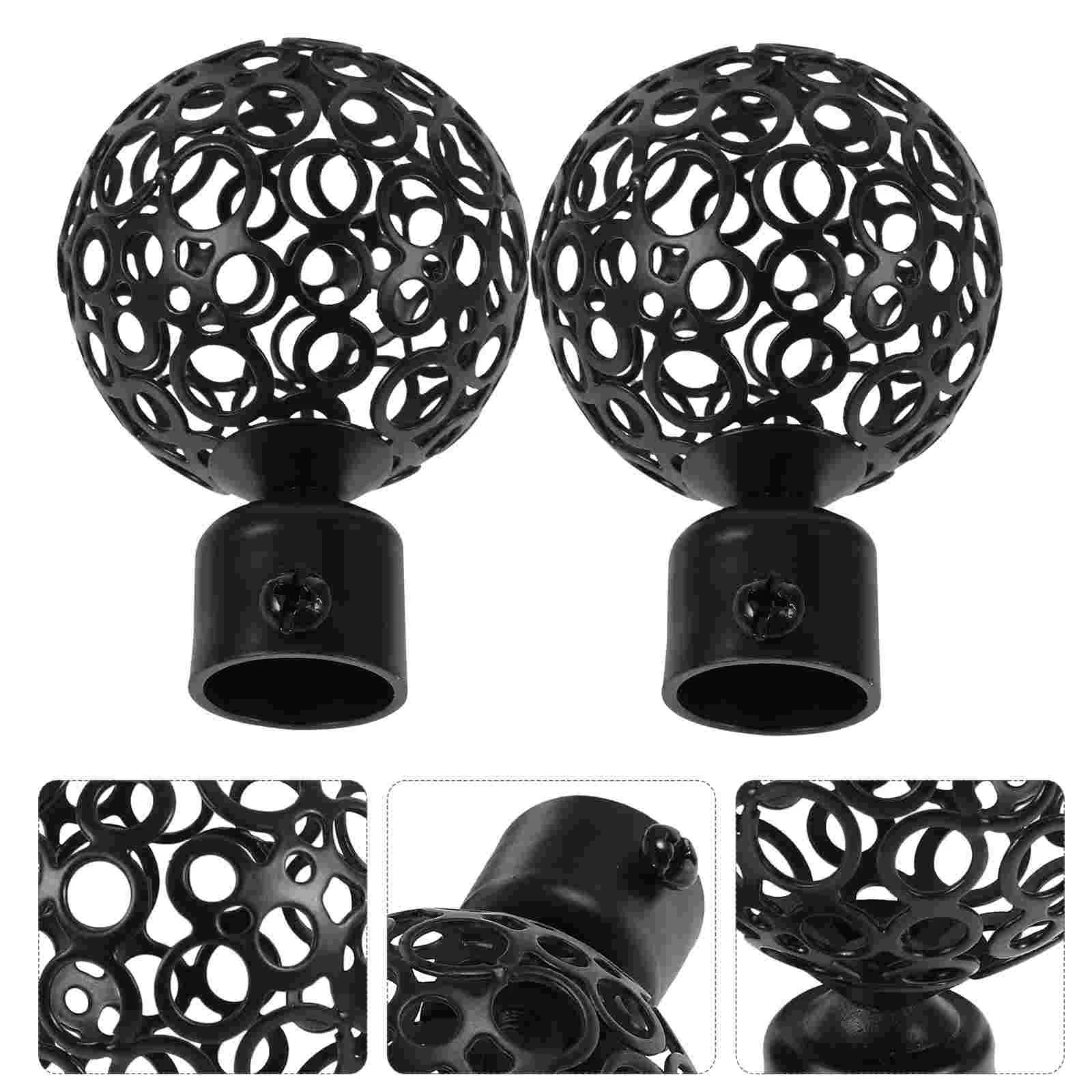 

2 Pcs Roman Rod Accessories Outdoor Curtains Pole Ends Decor Head Decoration Iron Decorative Plug