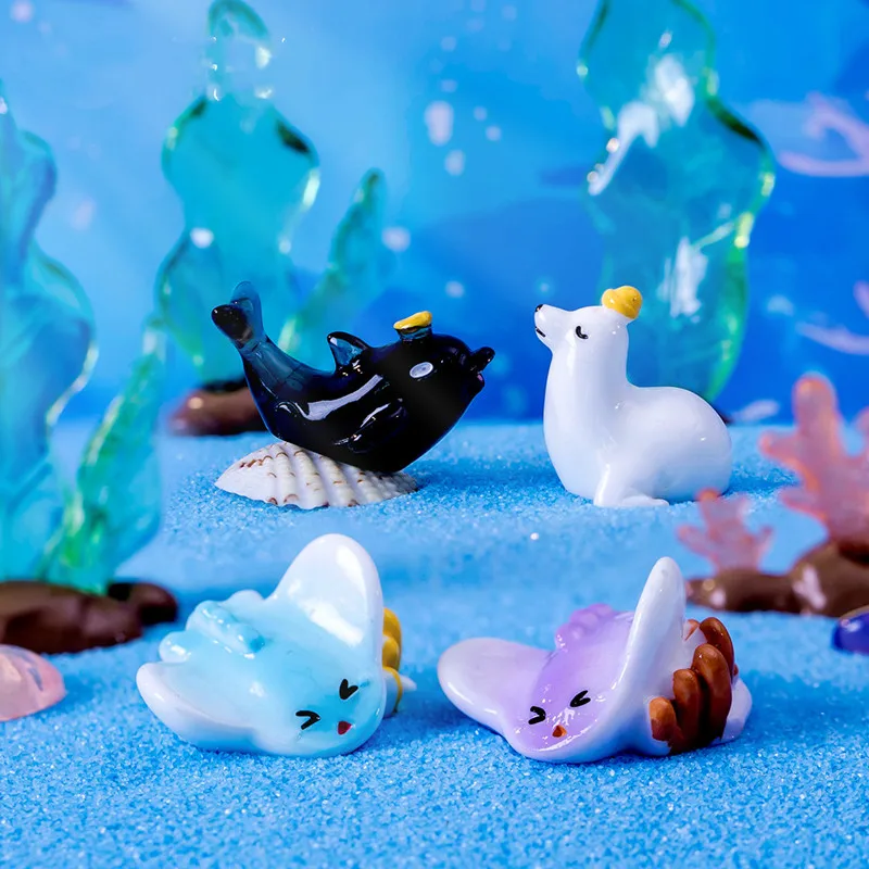 Figurines Miniatures Marine Animal Seaweed Shark Micro Landscape Ornaments For Home Decorations Aquarium Fish Tank Accessories