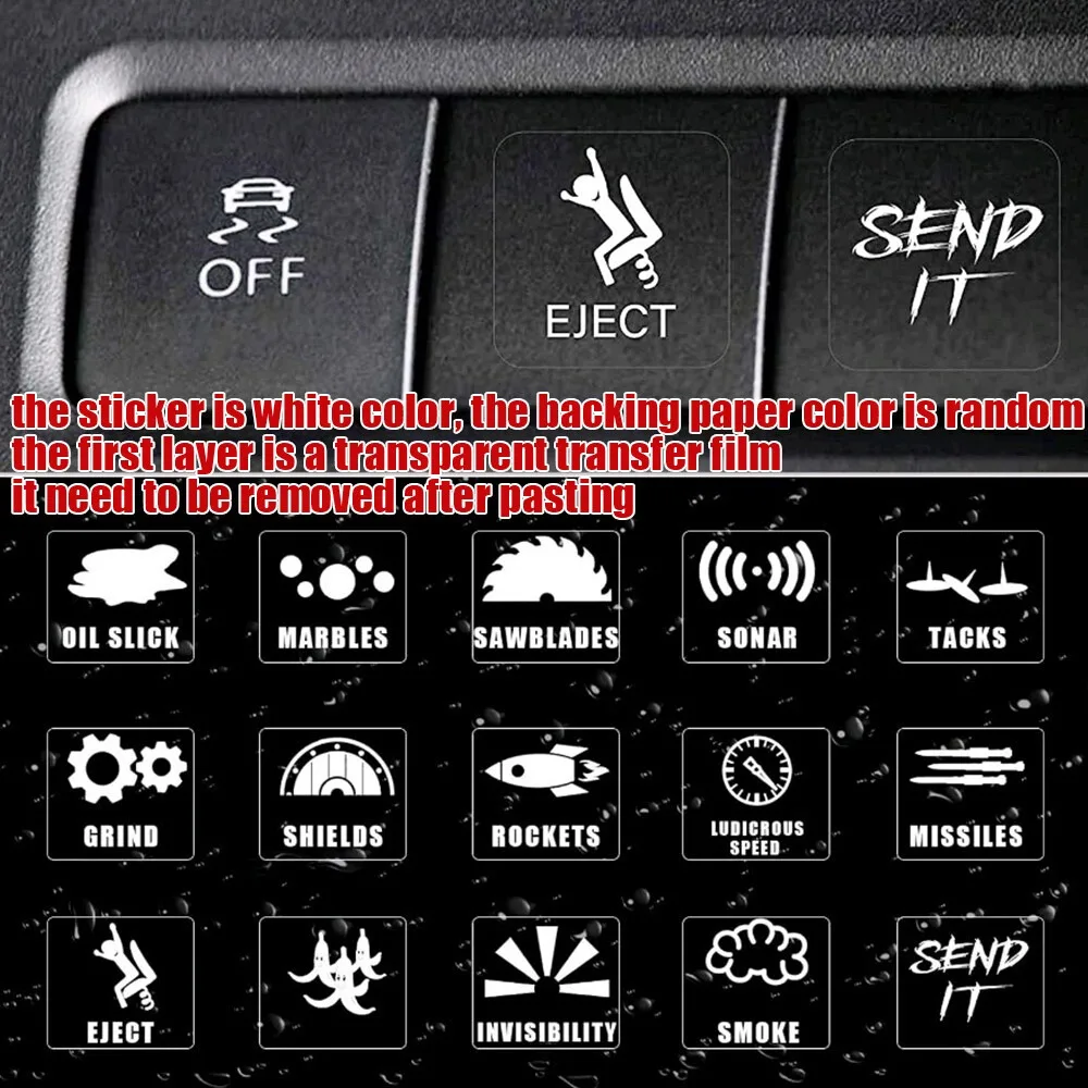 15pcs/sheet Car Switch Button Sticker Dashboard Console Sticker Dashboard Button Switch On Off Sticker Decal Car Accessories