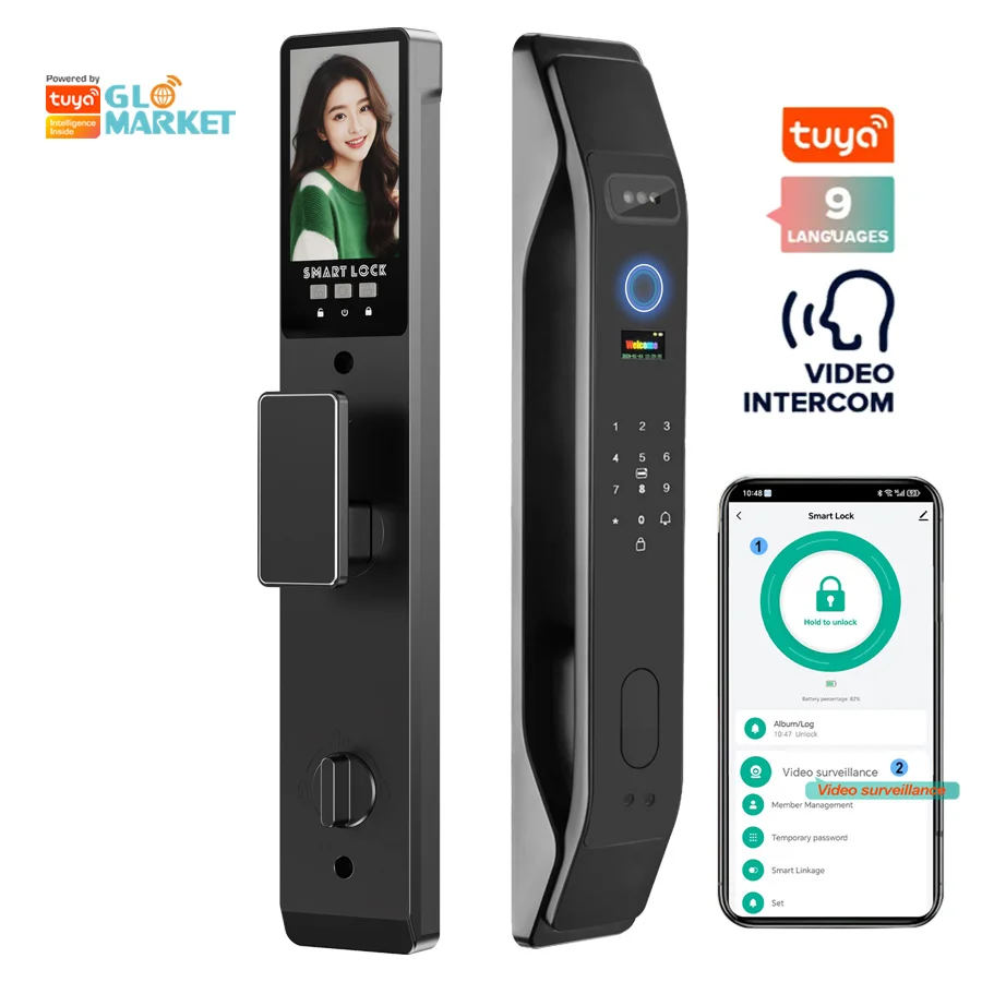 

Glomarket Smart Tuya Door Lock Fingerprint Password Remote Unlock Virtual Digital Password 3D Face Smart Lock