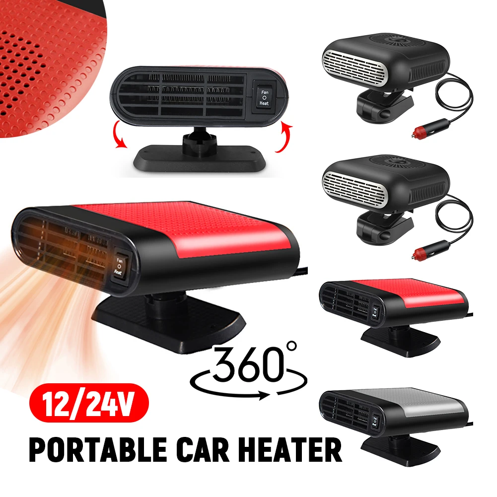 12/24V Car Electric Heater Fan 360 Rotating Auto Windshield Defroster 1200W Defogging Defrosting Heating Fan Car Anti-Fog Heater