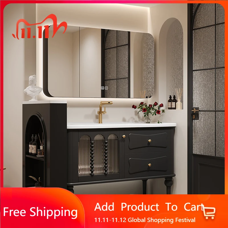 

Drawer French Cabinet Vintage Vanity Wall Vertical Luxury Organizer Bathroom Mirror Storage Sink Szafka Bathroom Furniture