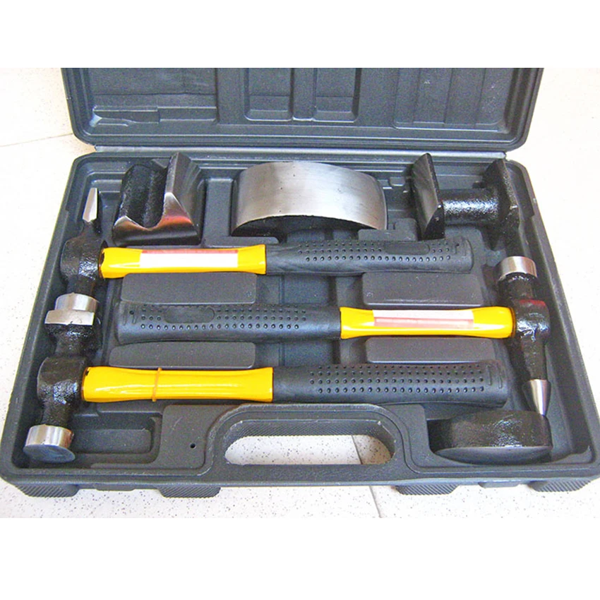 7PCS Kit Auto Body Dent Repair Hammer Dolly Tool Kit Panel Beater Sheet With Plastic Case Bumping Removal Auto Tools