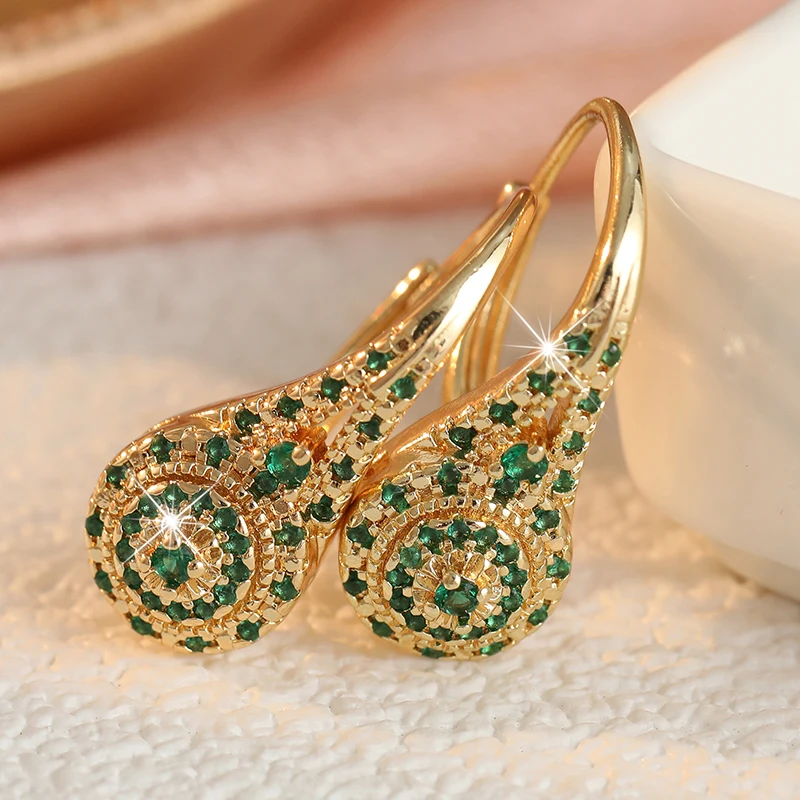 Elegante, luxuriöse, farbenfrohe Ohrringe mit kubischem Zirkon, minimalistisches Design für Damen, exquisite vergoldete Ohrringe, Bankett- und Party-Schmuck – Detail 10