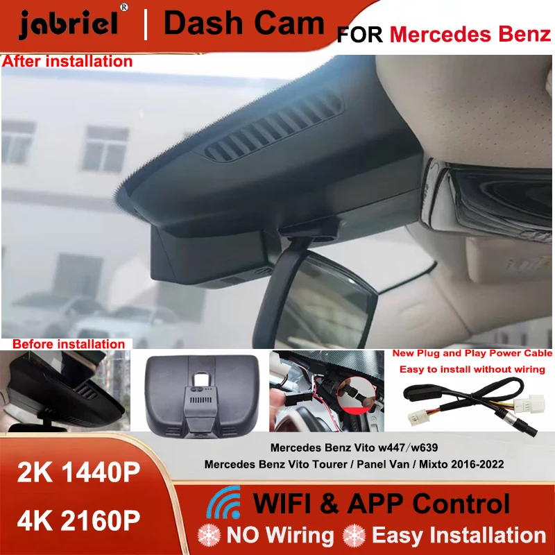 

Видеорегистратор Jabriel 2K 4K с Wi-Fi для Mercedes-Benz Vito W447 W639, Mercedes-Benz Vito Tourer, Panel Van Mixto 2016-2021