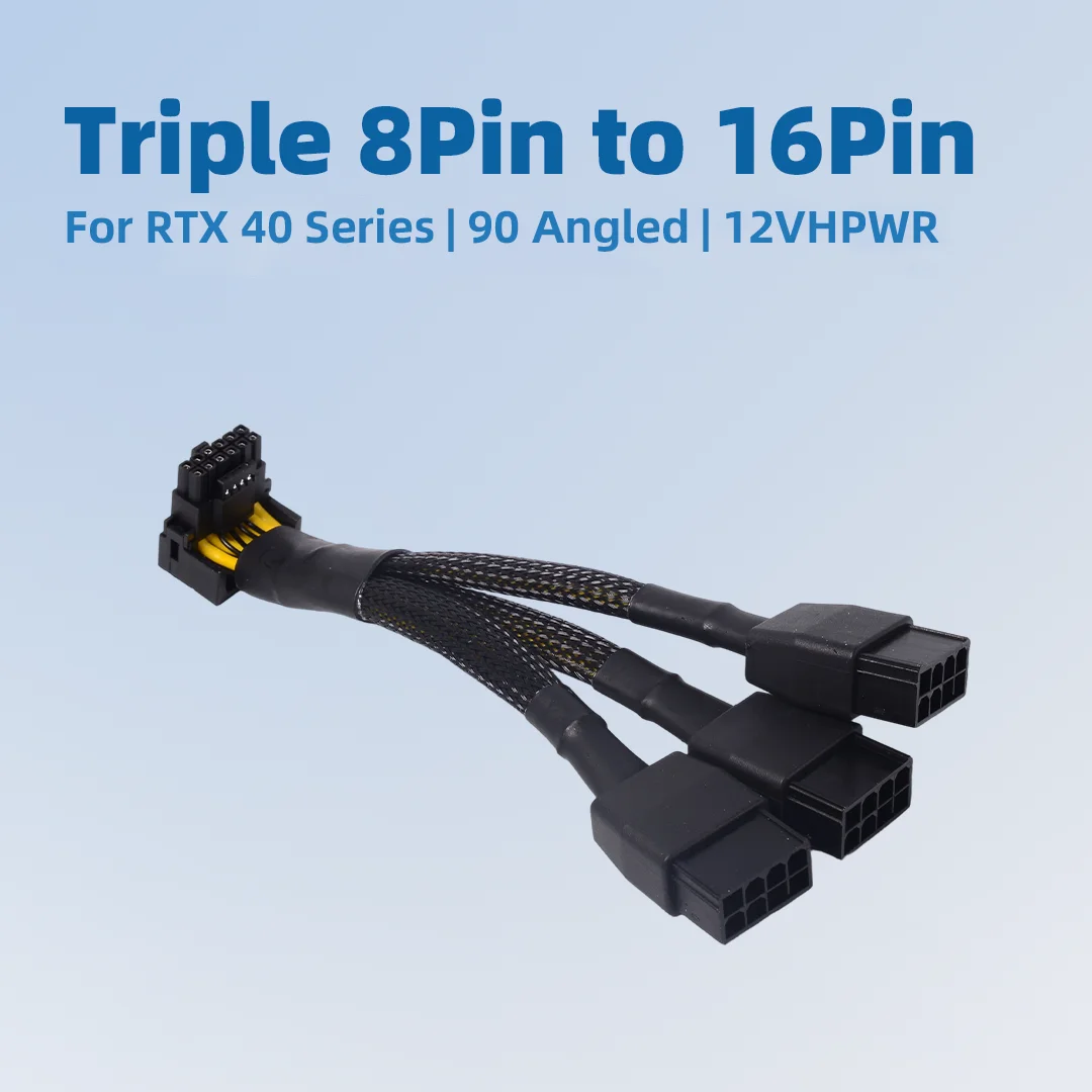 

RTX40 Series 3x8pin 8PIN To 16Pin 12VHPWR Connector 90 Degree Elbow Down Angled Graphics Card Cable 15cm