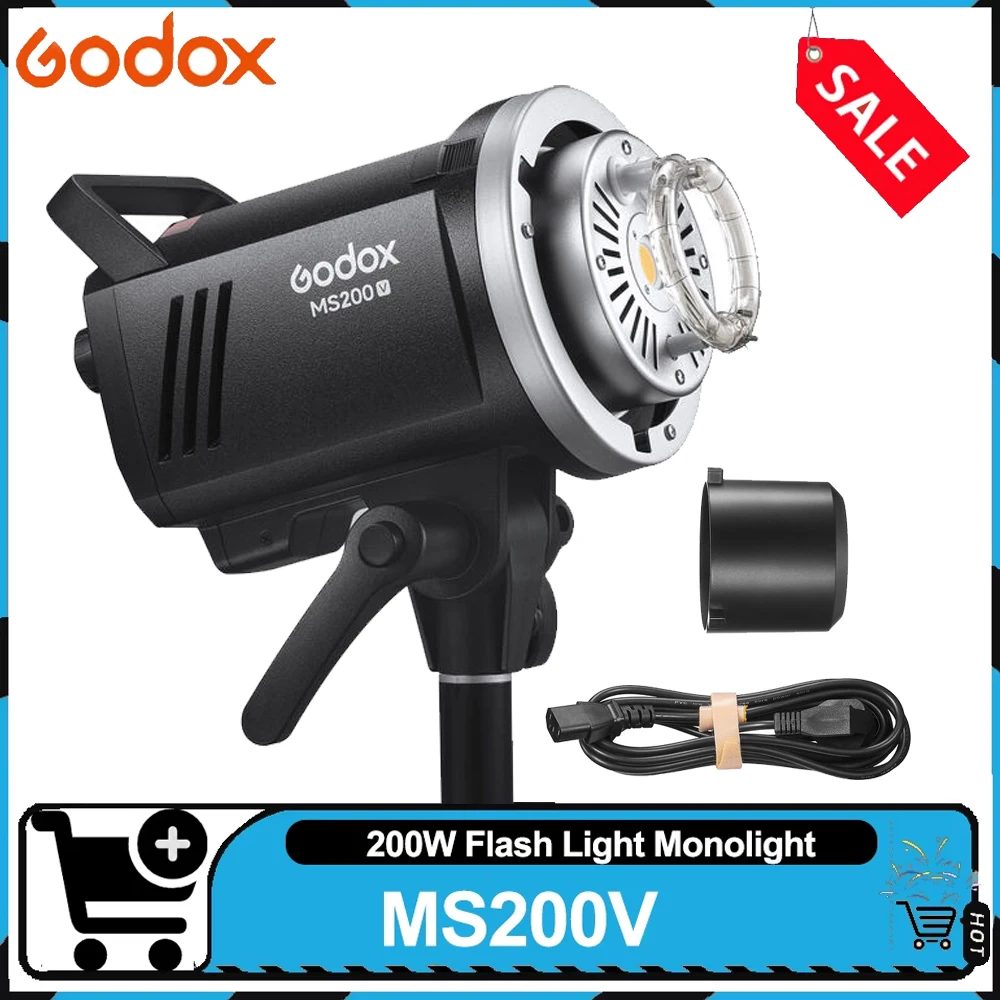 Flash de Estudio Godox MS200-V Monolight de 200W, Tiempo de Reciclaje de 0.1-1.8S, Luz LED para Fotografía de Estudio