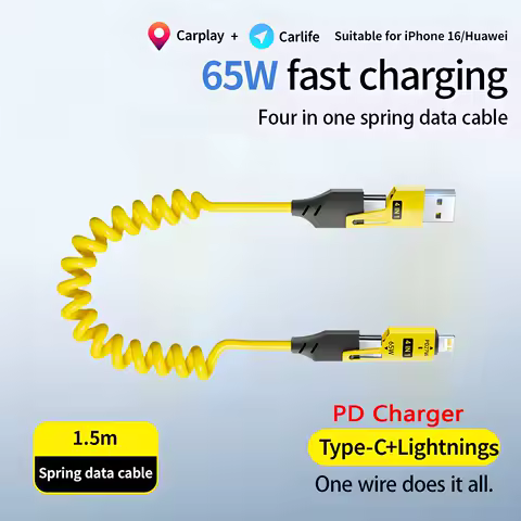 4 in 1 65W Charging Cable Multi Port USB Type C Fast Charging Data Cable For iPhone 16 15 Xiaomi Samsung PD 27W Lighting Cable