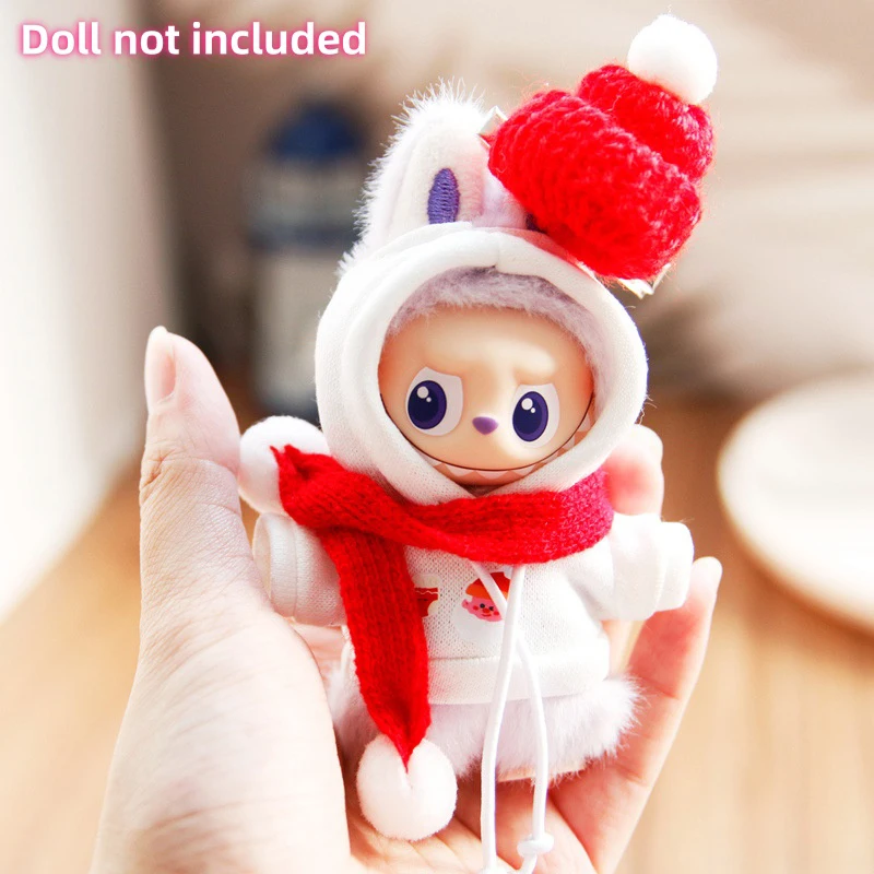 10 سنتيمتر لطيف أفخم دمية الملابس الزي اكسسوارات ل Labubu V4 عيد الميلاد سترة قبعة الملابس هدية السنة الجديدة