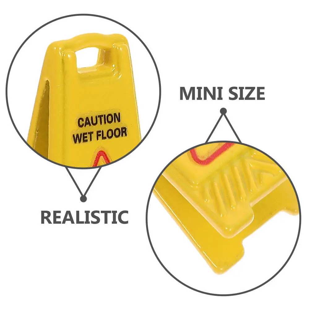 12Pcs Slippery Floor Warning Sign Miniature Dollhouse Accessory Compact Realistic Caution Sign Creative Role Play Learning